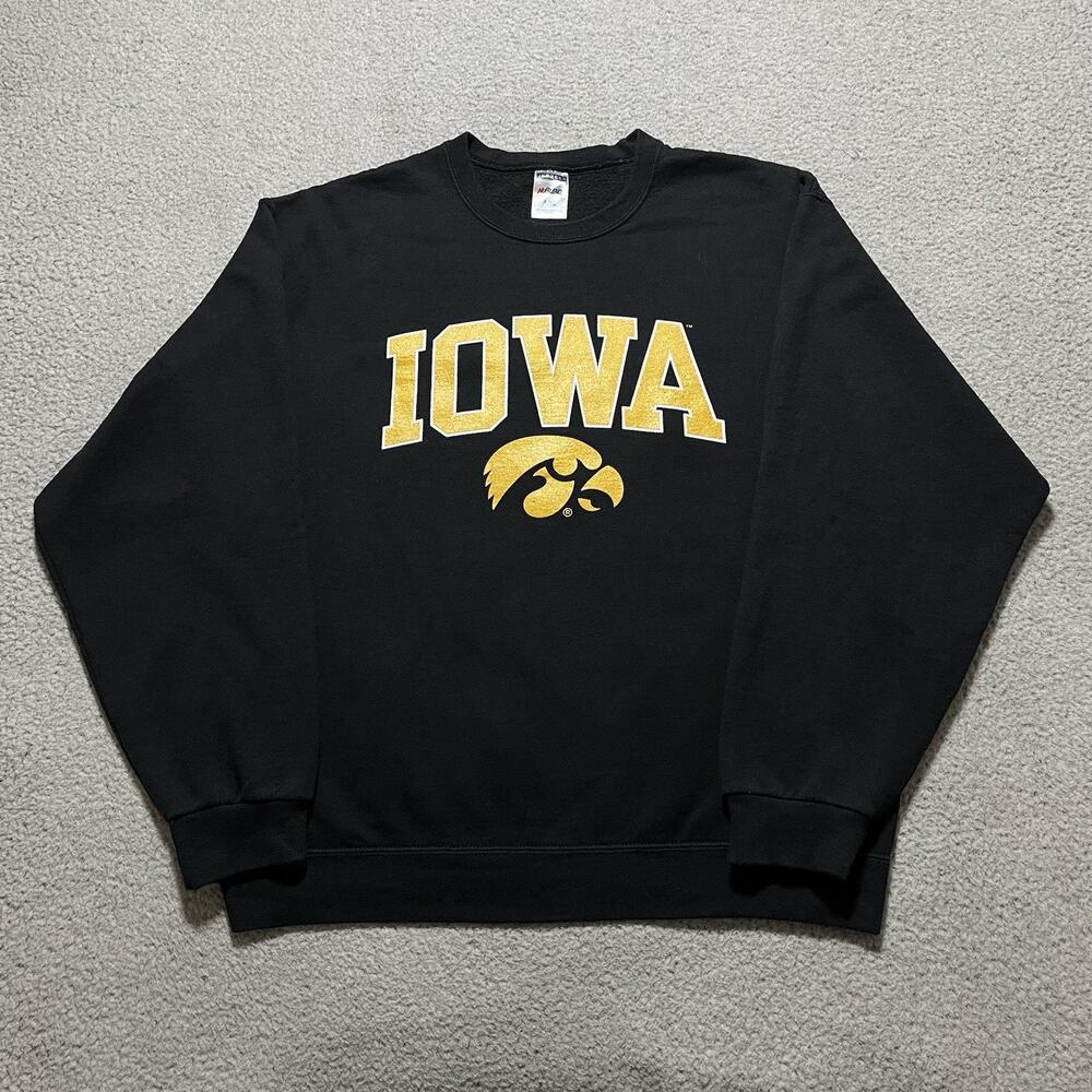 Iowa Hawkeyes Sweatshirt Mens Large Black Crewneck Vintage Jerzees Pullover